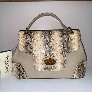 Andalossi NWT beige scotch quality leather Camel Python pebbled handbag